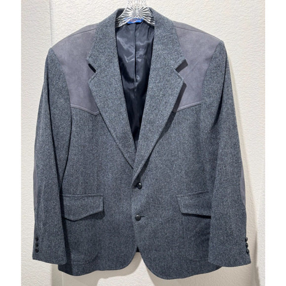 PENDLETON Wool Suede Sports Jacket Mens 46 Blue Herringbone Blazer Western - Picture 1 of 9